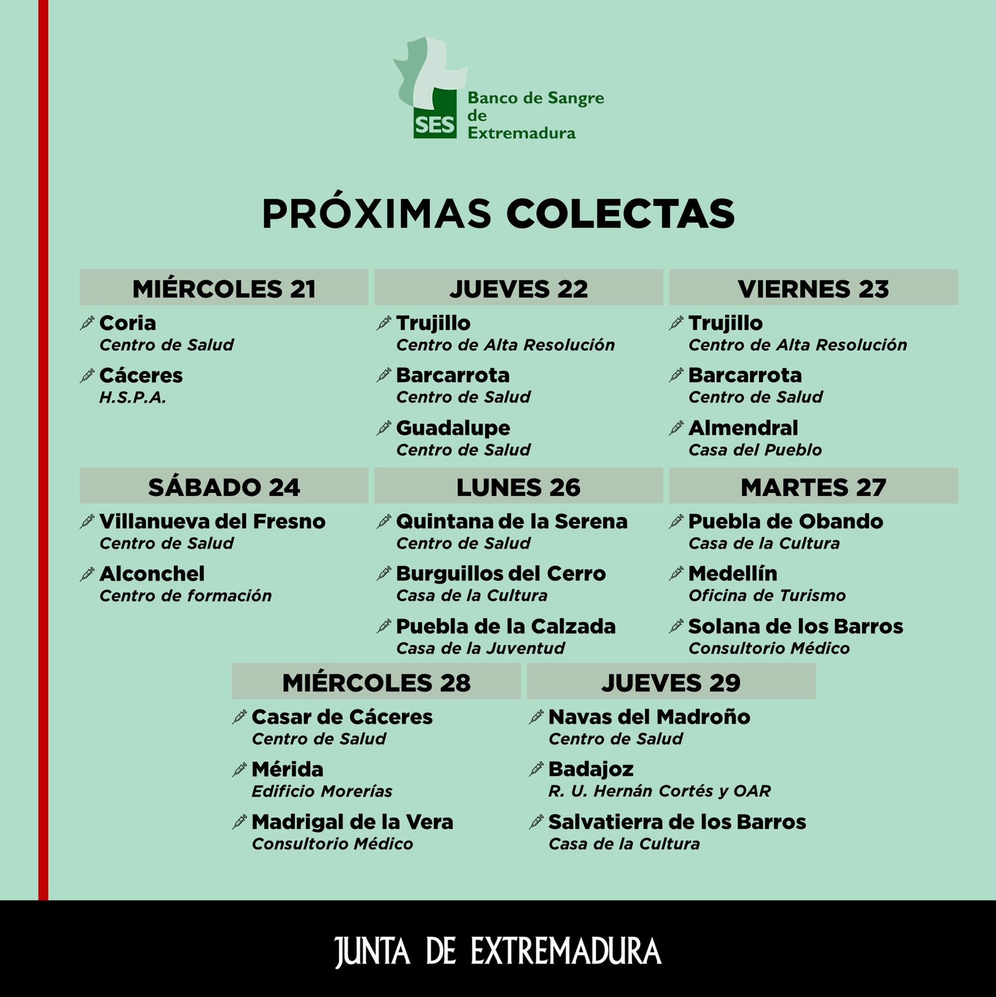 proximas colectas sangre ses